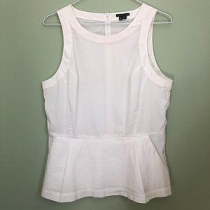 Theory White Cotton Peplum Sleeveless Blouse